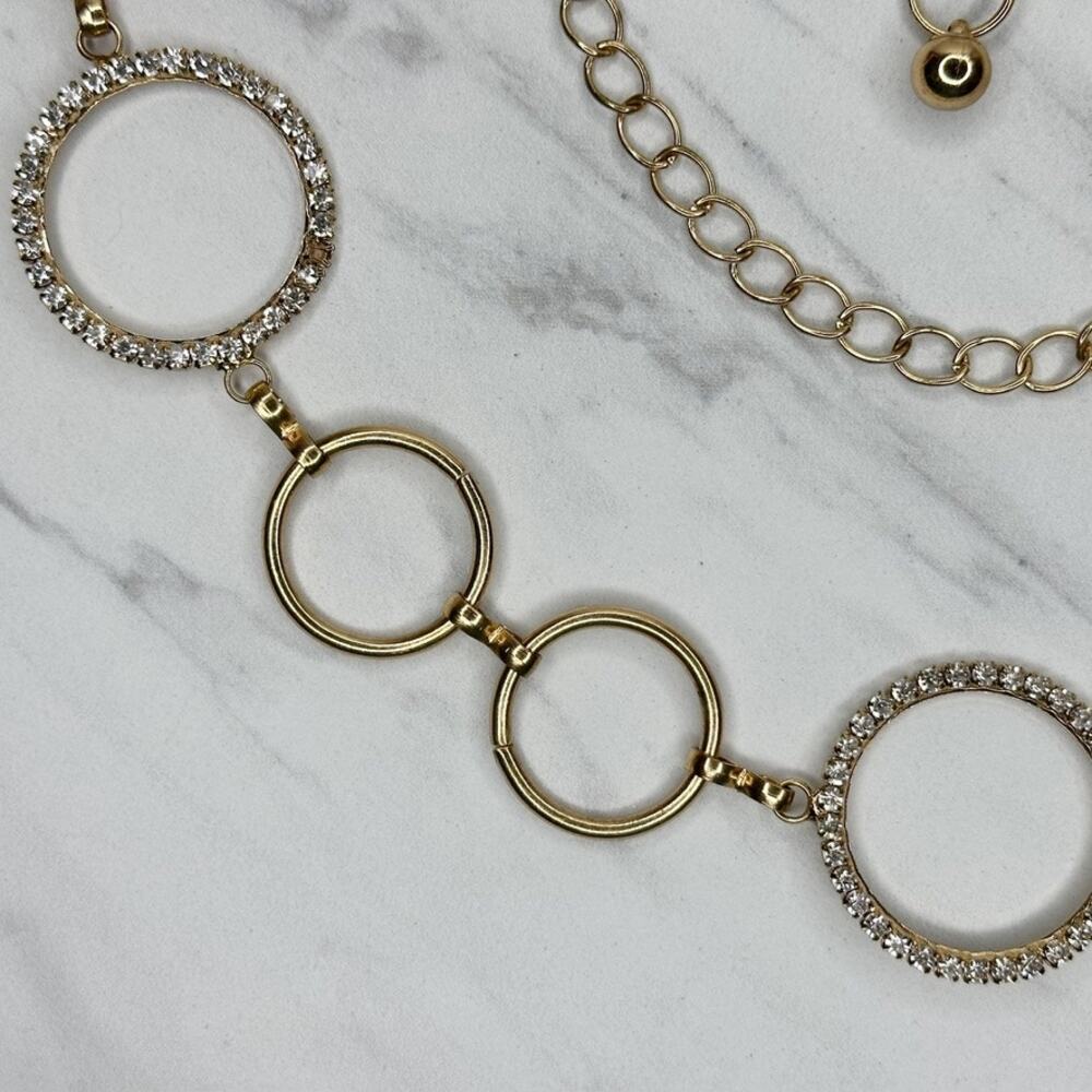 Womens Rhinestone Hoop Circle Gold Tone Chain Link Belt Plus One Size OS ✨ - Picture 9 of 12